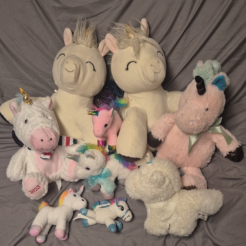 Plush Unicorn Bundle ×9 - Cream, Pink, and Multicolor